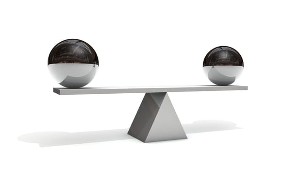 3d rendering of two spheres in balance