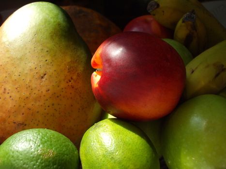 Close up of a group of fruits.