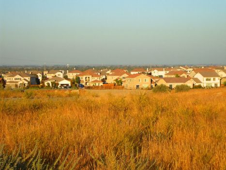 Group of houses in a horizon on a sunny day.