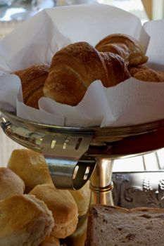 Breakfast breads and scones with silver trays