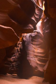 Red sandstone cave-like canyons made with water erosion