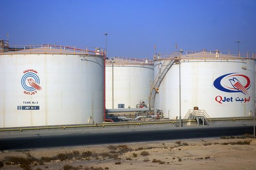 Oil containers at Doha airport, Qatar.