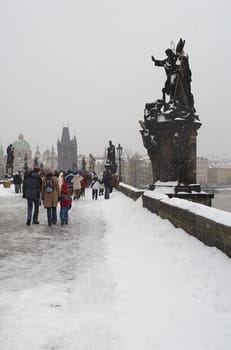 Photo of Charles bridge in Prague. Winter