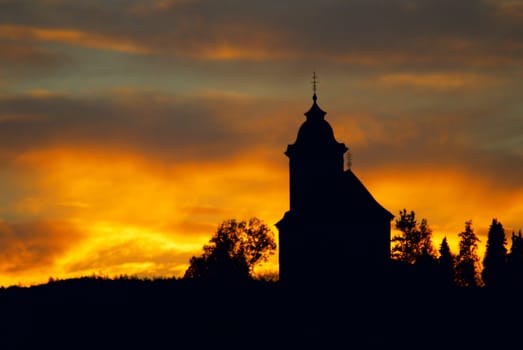 Silhouette of the small church 
