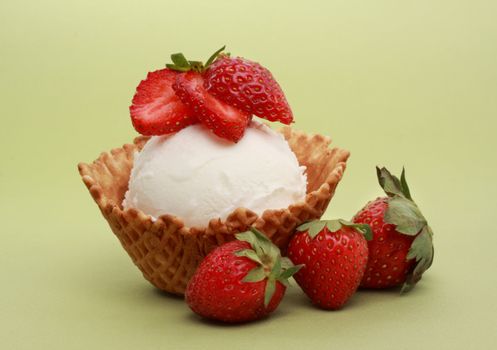 vanilla ice cream in a wafer basket