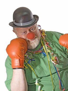 Clown with hat, false nose and boxing gloves