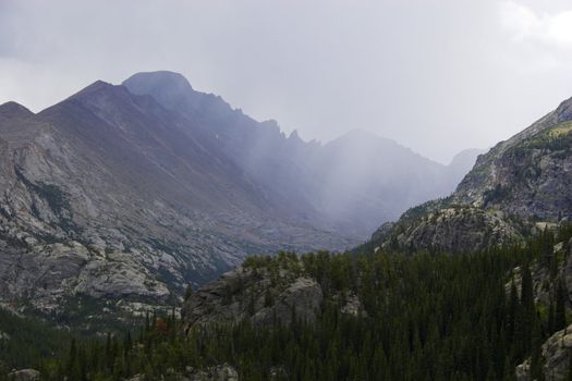 Rain and thunderclouds in the mountains tundtra prairies forests of Cordeliers 