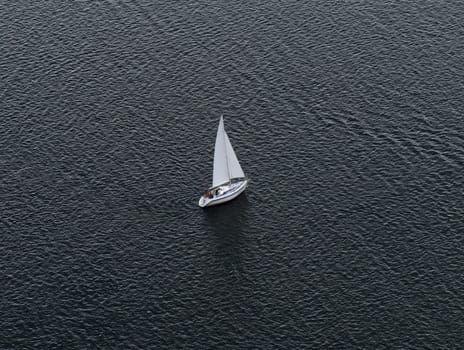 Lonely yacht. The top view