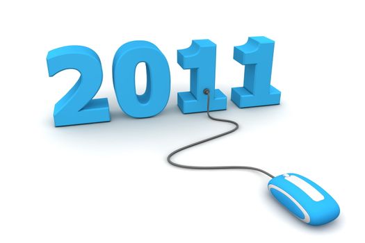 modern blue computer mouse connected to the blue date 2011 - welcome the new year