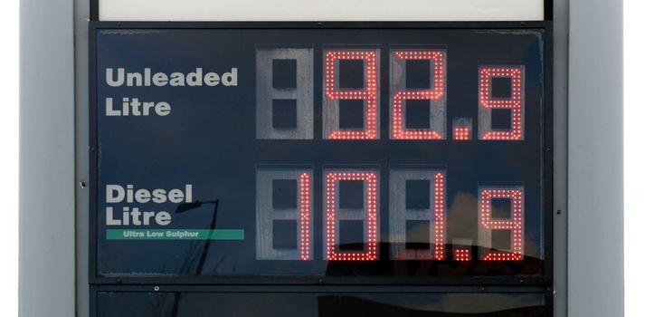 Display showing unlead and diesel gasoline price