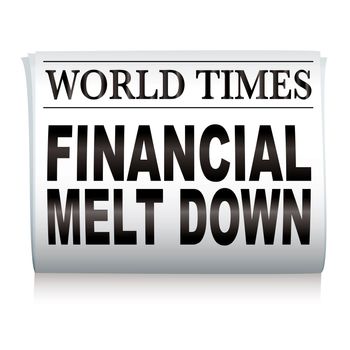 Financial credit crisis newspaper headline on white illustrated paper