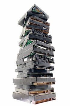 Pile of hard discs on the white background