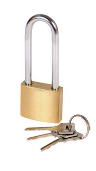 padlock with keys isolated on white background