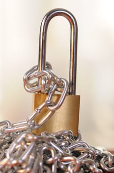 Long chain closed on the padlock