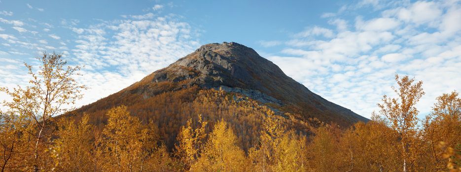 Large ancient extinct volcano - a panoramic photo