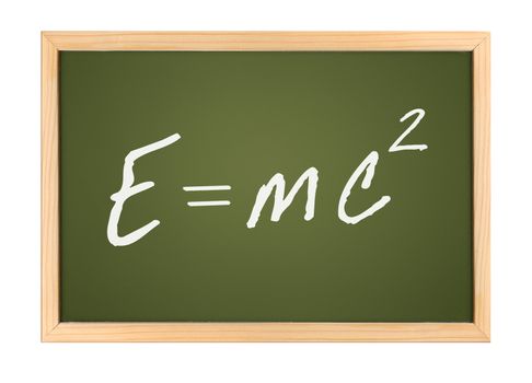 An illustration of a chalk board with Einstein formula