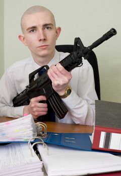 The chief accountant armed with a rifle