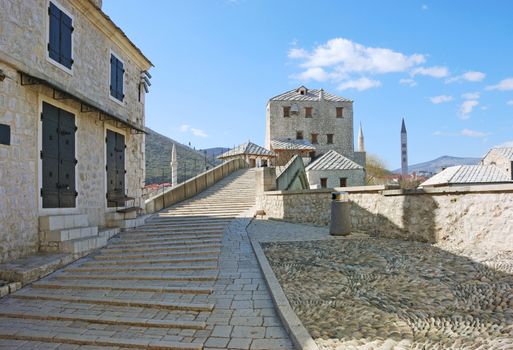 West tower near the Old Bridge in Mostar, Bosnia and Herzegovina.