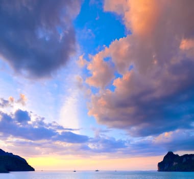 Amazing sunset on a tropical beach in Thailand