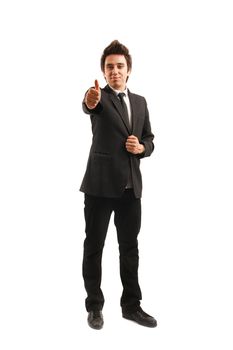 Businessman isolated on white background, showing okay sign
