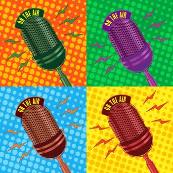 Pop art, old radio microphone background