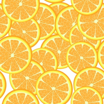 Seamless template of orange slices, pattern on white background