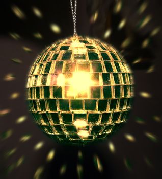 gold  mirror ball with reflected light behinds