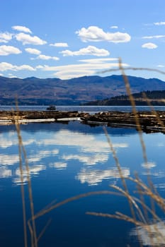 lake and mountain view in a sunny day