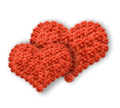 2 Beautiful red hearts for Valentines day, isolated on a white background.