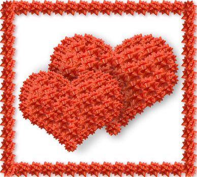 2 Beautiful red hearts in a framework for Valentines day, isolated on a white background.