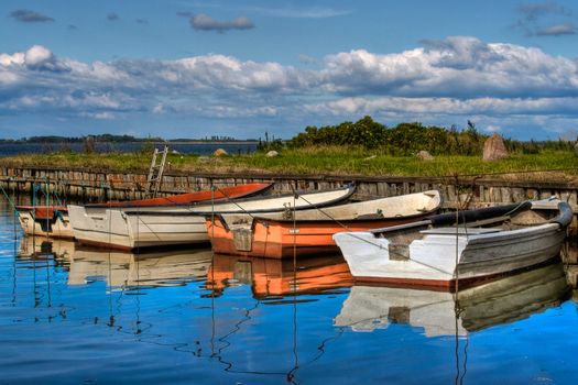 Boats in natural harbor. HDRi