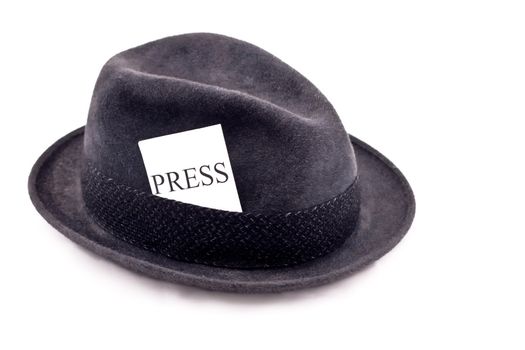 A photojournalist fedora hat with press card