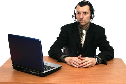 happy businessman in a callcenter