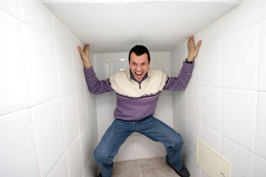 crazy man trapped in a corner