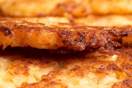 Closeup  of some freshly fried latkes, a potato pankake