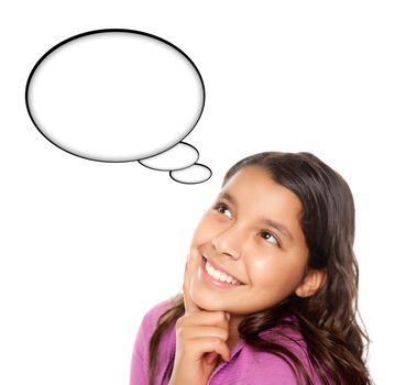 Hispanic Teen Aged Girl with Blank Thought Bubble Isolated on a White Background - Contains Clipping Paths.