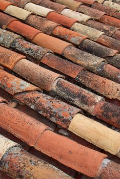 Texture of weathered clay roofing tiles