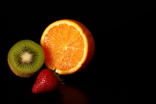 Arrangement of fresh fruit with copy space on the right