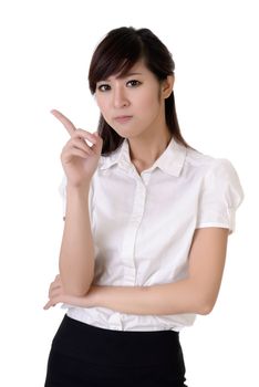 Closeup portrait of business woman reject you with confident expression.
