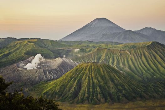 Bromo volcano site during sunrise, Java Indonesia