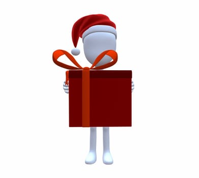 3D Christmas Guy Holding A Christmas Gift on a white background
