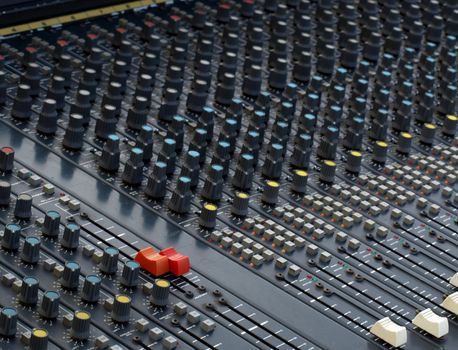 Detail of a soundboard mixer electronic device