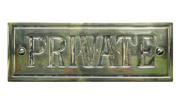 Private label on golden plate isolated over white