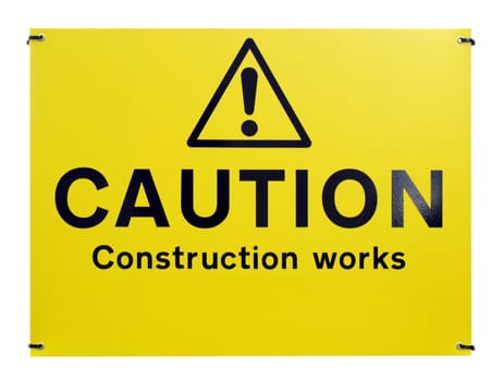 Caution construction works sign isolated on white