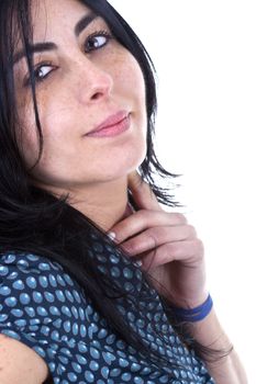 beautiful woman portrait - focus on the eye - isolated on white background