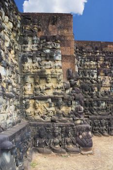 Image of ancient bas-relief at UNESCO's World Heritage Site of the Terrace of the Leper King, which is part of the larger temple complex of Angkor Thom, located at Siem Reap, Cambodia. 