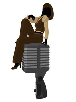 Female jazz musician on a microphone on a white background