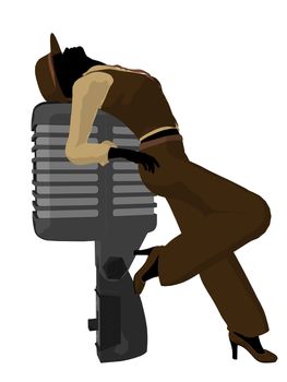 Female jazz musician on a microphone on a white background