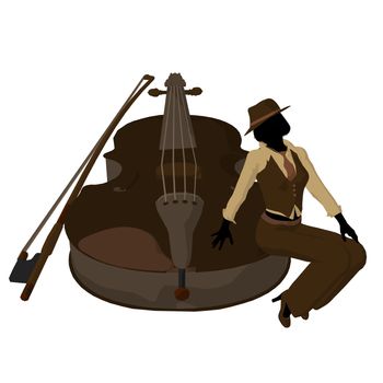 Female jazz player on a violin illustration silhouette on a white background