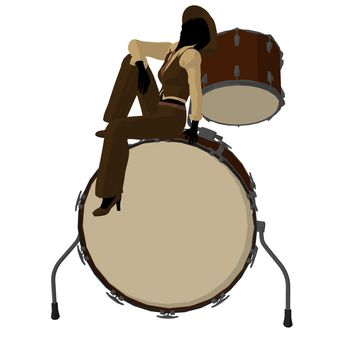 Female jazz player on drums on a white background